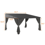 Homsee 12x14 FT Wall Mounted Gazebo with Curtains & Netting, Hardtop Lean to Gazebo with Galvanized Iron Roof & Aluminum Frame, Outdoor Pergola for Patio, Deck, Backyard, Black Homsee