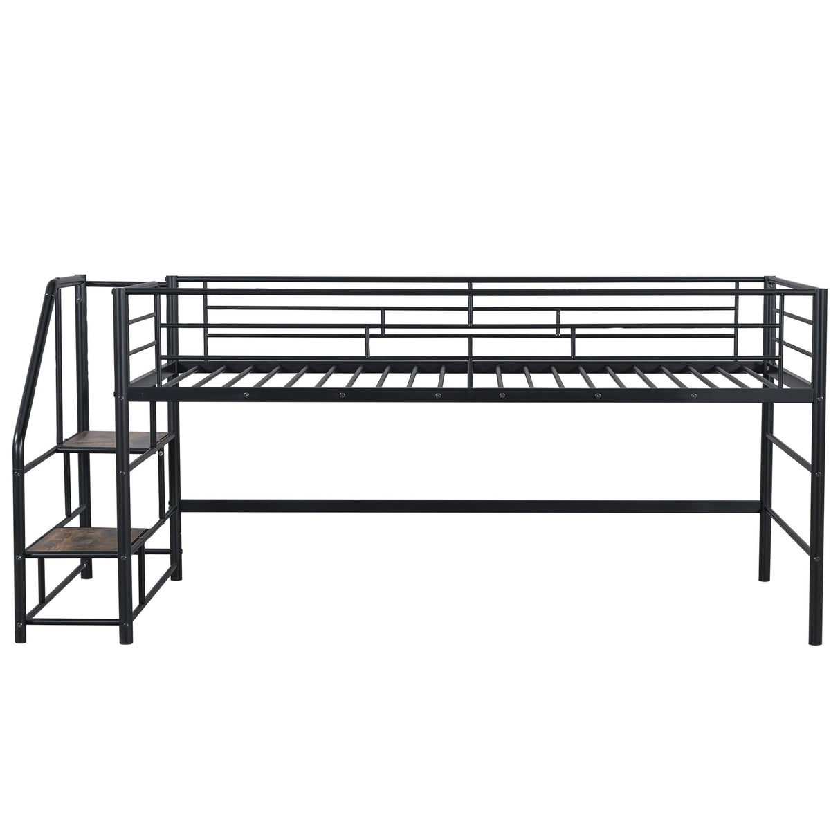 Twin Size Low Loft Bed for Kids,Metal Loft Bed Frame with Stair for Boys Girls,Kids Loft Bed Twin Size with Storage Steps,Black Bellemave