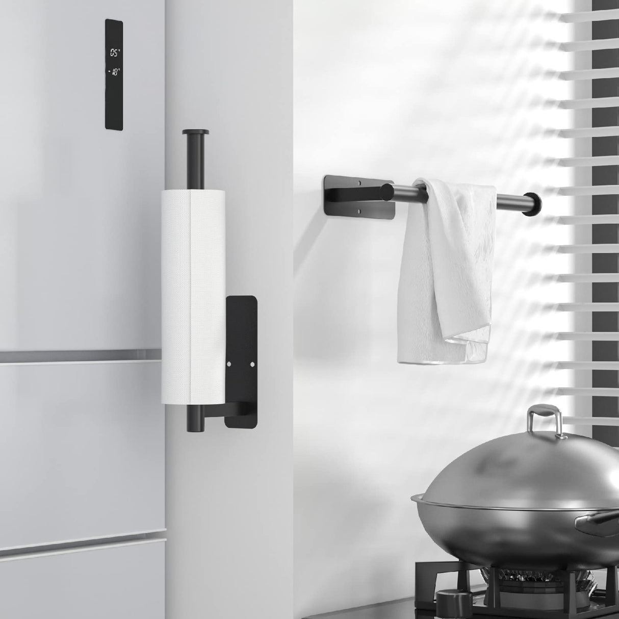 ASTOFLI Paper Towel Holder Under Cabinet, Self Adhesive and Drilling Paper Towel Holder Wall Mount for Kitchen, Black Paper Towel Holder SUS304 Stainless Steel ASTOFLI