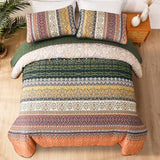 WONGS BEDDING Boho King Quilt Set, Green and Orange Bohemian Quilt Bedding Set, Fall Lightweight Bed Decor Bedspread for All Season Reversible Microfiber Coverlet Bedding Set 103"x90"(3 Pieces) WONGS BEDDING