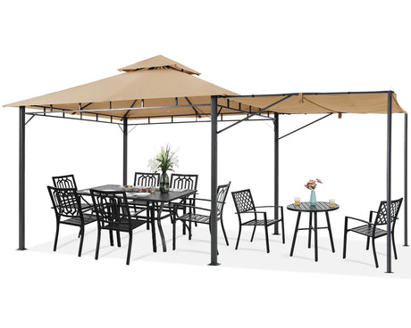 MASTERCANOPY 11 x 11 Patio Gazebo with Extra Side Awning Outdoor Gazebo for for Backyard Garden Lawn,Beige MASTERCANOPY