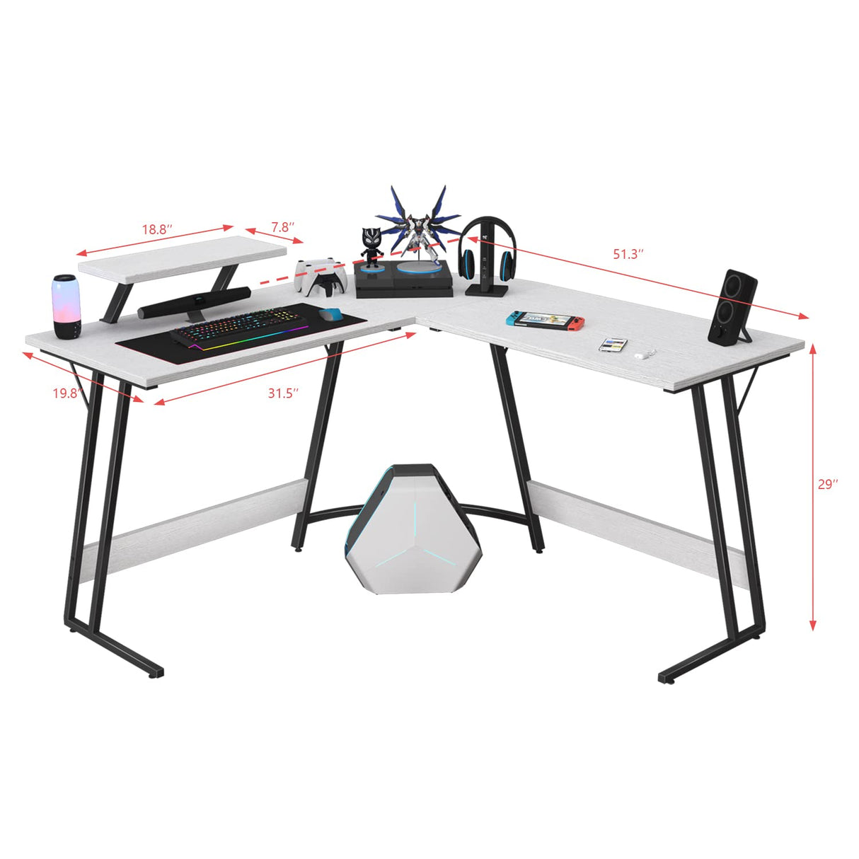 Homall L Shaped Gaming Desk Computer Corner Desk PC Gaming Desk Table with Large Monitor Riser Stand for Home Office Sturdy Writing Workstation (Classical White, 51 Inch) Homall