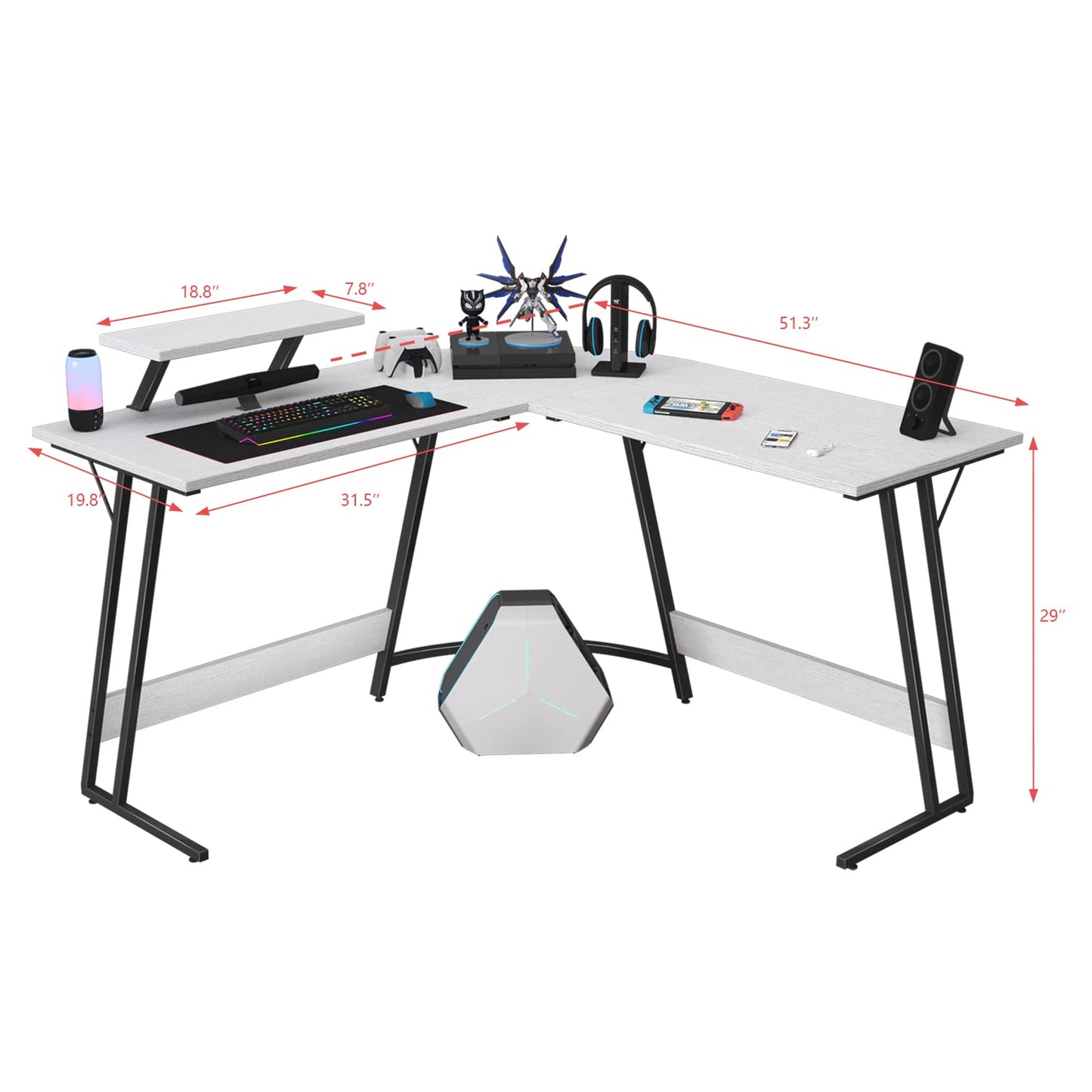 Homall L Shaped Gaming Desk Computer Corner Desk PC Gaming Desk Table with Large Monitor Riser Stand for Home Office Sturdy Writing Workstation (Classical White, 51 Inch)