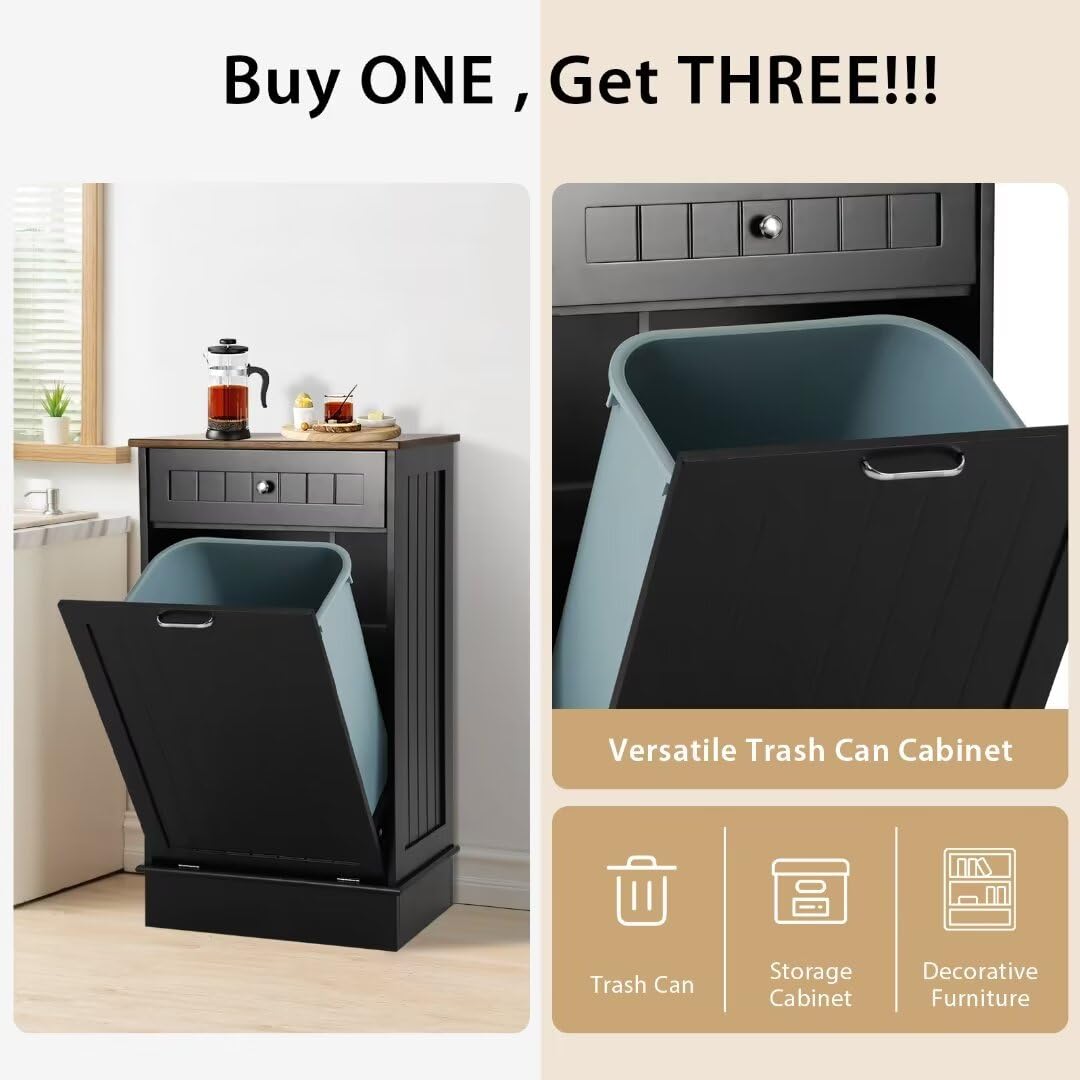 KIGOTY Tilt Out Trash Can Cabinet Wooden Kitchen Single Pull Out Trash Can Under Cabinet,Black - WoodArtSupply