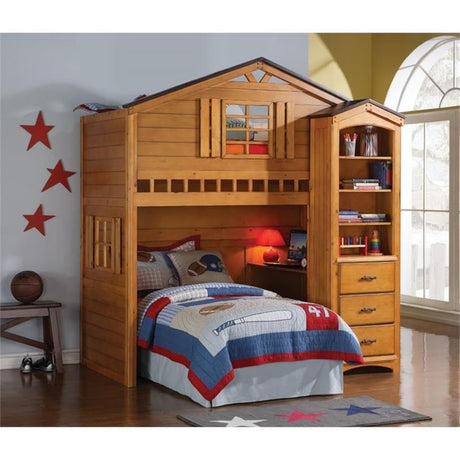 Acme Wooden Tree House Loft Bed in Rustic Oak Acme