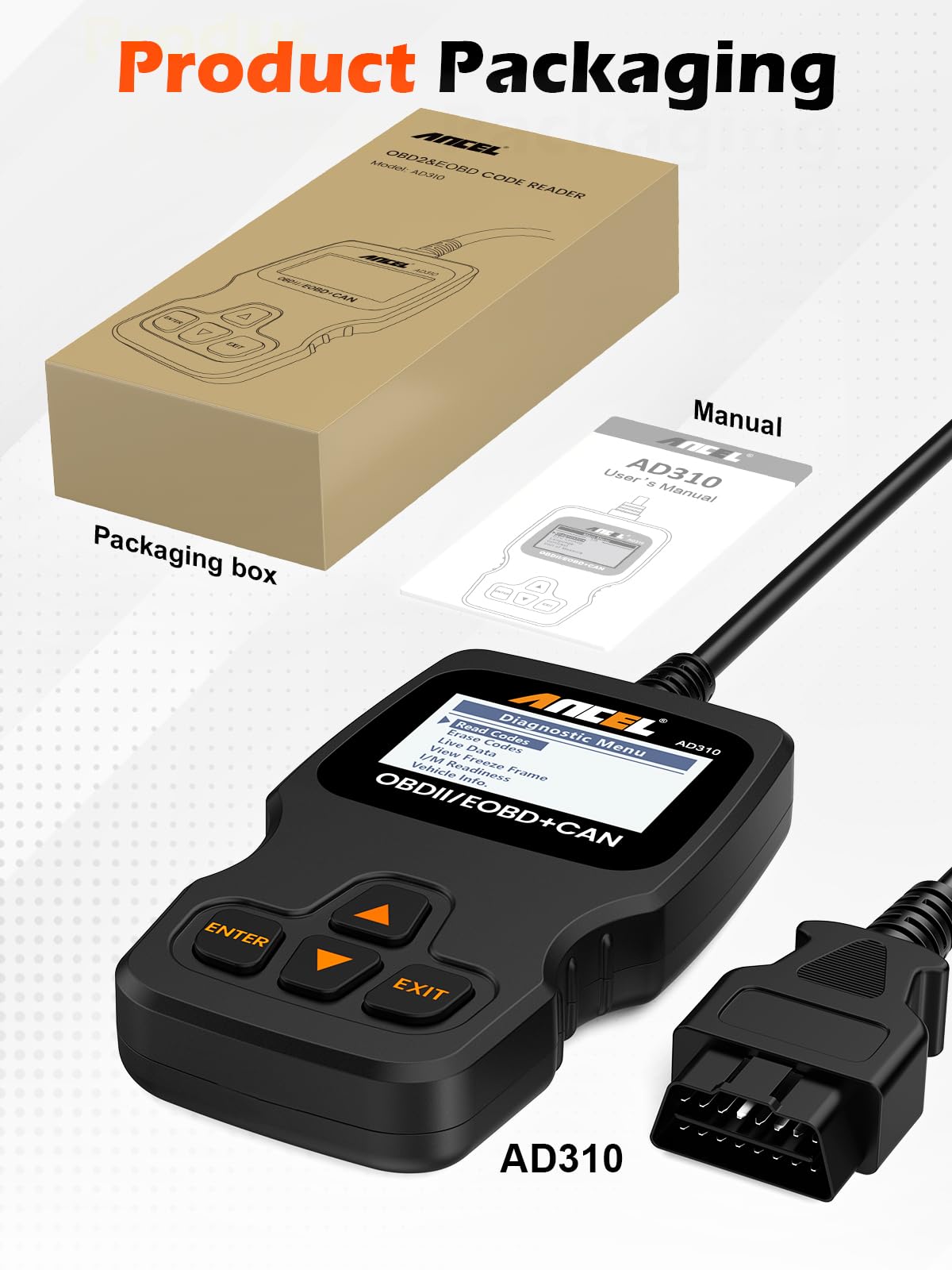 Ancel AD310 Classic Enhanced Universal OBD II Scanner Car Engine Fault Code Reader CAN Diagnostic Scan Tool, Read and Clear Error Codes for 1996 or Newer OBD2 Protocol Vehicle (Black) ANCEL