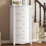 UPOSOJA AuraCurve Tall 5-Drawer Chest, Elegant Dresser with Five Arc Fronts, Roman Column Decor, Slim Floor Standing Storage Cabinet, 48.6x23.6x15.7 Inches(White, 5 Drawer) UPOSOJA