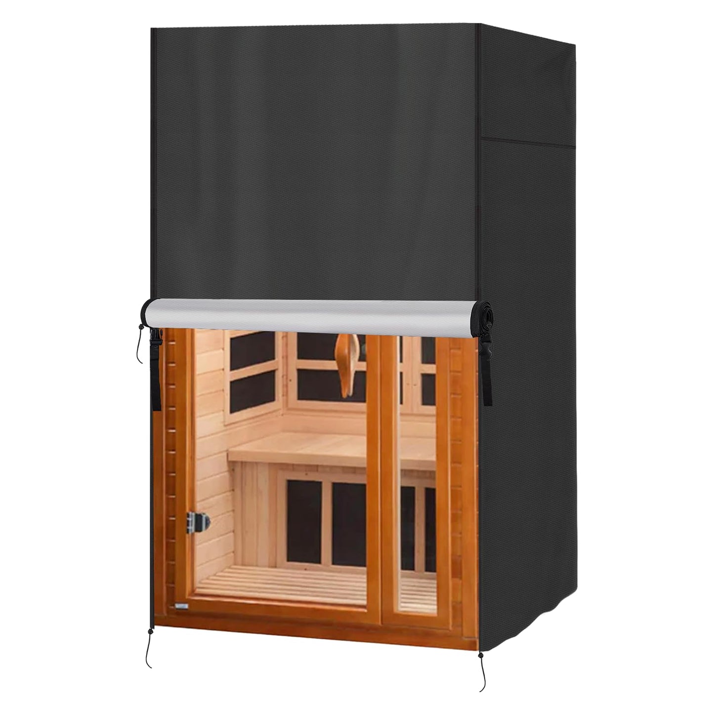 Safipotts Outdoor Sauna Cover, Heavy Duty Waterproof Sauna Cover for Dynamic Barcelona Wood Infrared Home Sauna,(Black, only cover) (39.8"x37.4"x72.8")