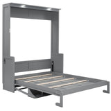 Queen Size Murphy Bed with Desk,USB Charging Station, Wall Bed Cabinet with Storage Shelves, LED Lights for Bedroom, Small Space,with Slats Support, No Need Spring Box. (Gray) Bellemave