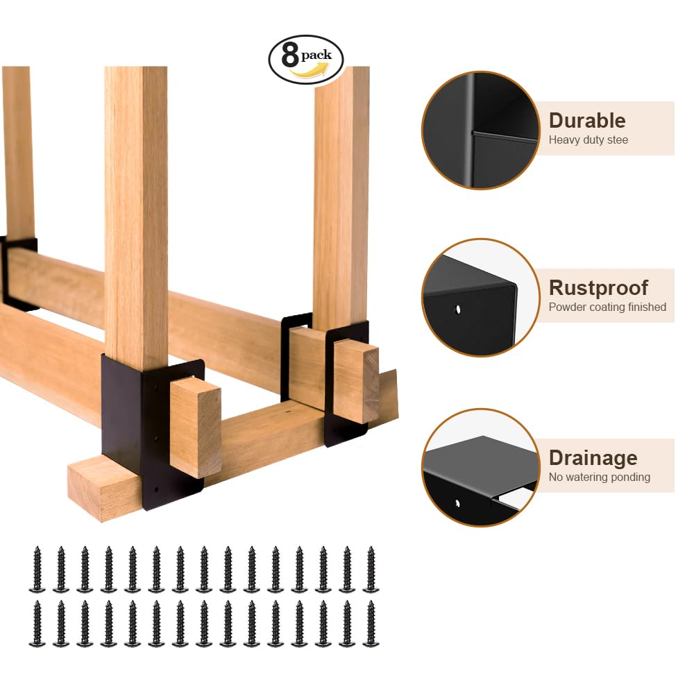 Outdoor Firewood Racks - 8 Pack Log Storage Rack Bracket Kit, Adjustable Heavy Duty Powder Coated Steel Holder,Fireplace Wood Storage, Log Holder