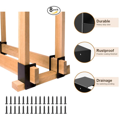 Outdoor Firewood Racks - 8 Pack Log Storage Rack Bracket Kit, Adjustable Heavy Duty Powder Coated Steel Holder,Fireplace Wood Storage, Log Holder