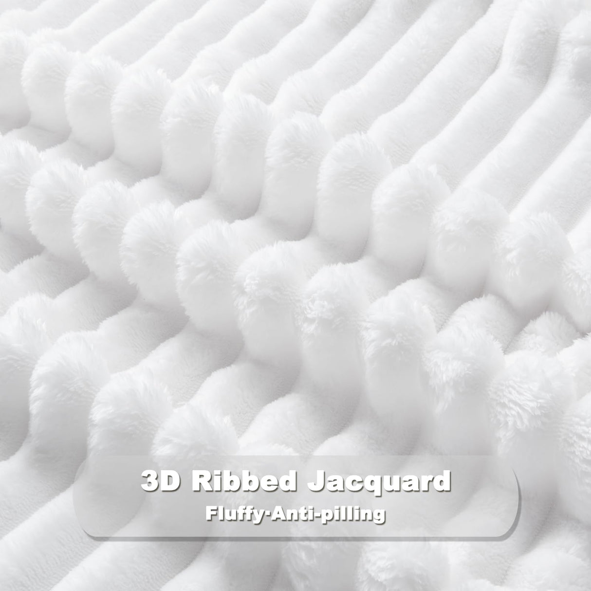 NEWCOSPLAY Super Soft Throw Blanket White Premium Silky Flannel Fleece 3D Ribbed Jacquard Lightweight Bed Blanket All Season Use (White Ribbed, Throw(50"x60")) NEWCOSPLAY