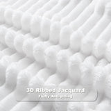 NEWCOSPLAY Super Soft Throw Blanket White Premium Silky Flannel Fleece 3D Ribbed Jacquard Lightweight Bed Blanket All Season Use (White Ribbed, Throw(50"x60")) NEWCOSPLAY
