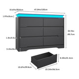 Fameill Black Dresser for Bedroom, 6 Drawer Dresser with LED Lights, Modern Dresser Organizer with Charging Station, Double Wide Chest of Drawers for Living Room, Entryway Fameill