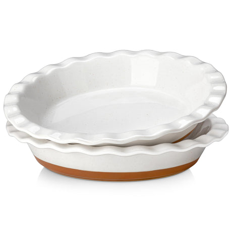 MALACASA Ceramic Pie Pan Set of 2-9 Inch Quiche Baking Dish Deep Pie Dish, Nonstick Pie Plate for Apple Pie,Pot Pie and Tart, Series TARA MALACASA