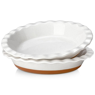 MALACASA Ceramic Pie Pan Set of 2-9 Inch Quiche Baking Dish Deep Pie Dish, Nonstick Pie Plate for Apple Pie,Pot Pie and Tart, Series TARA