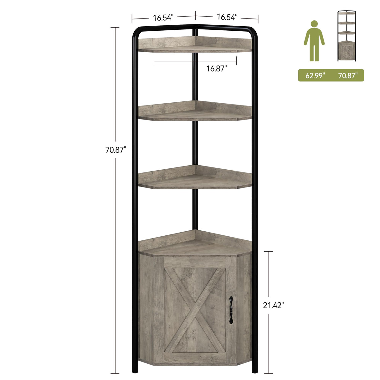 IDEALHOUSE 70.9 Inch Corner Cabinet 5-Tier Tall Corner Cabinet Farmhouse Bookshelves Rustic Storage Rack Industrial Bookcase Plant Stand for Living Room, Bedroom, Home Office, Kitchen IDEALHOUSE