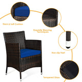 Goplus 4-Piece Rattan Patio Set, Outdoor/Indoor Wicker Conversation Set for Pool, Backyard, Lawn, Wicker Chairs and Sofa with Soft Cushion, Rattan Furniture with Tempered Glass Coffee Table Goplus
