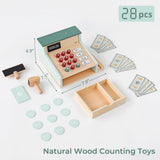 PairPear Wooden Toy Cash Register,Kids Pretend Play Money Counting Toys with Scanner and Credit Card,Toddler Cashier Toy Grocery Play Food Accessory for Pre-School Gift Boys Girls 3+ PairPear