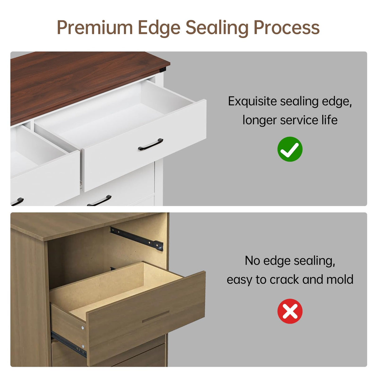 Farmhouse 6 drawer dresser for bedroom, 51" Wide chest of drawers, Wood white dresser with Metal Handle and Anti-Tipping Device, Storage Dressers Organizer for Bedroom, Living Room, Hallway, White Airynee