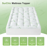 SurChic Queen Size Mattress Topper Viscose Derived from Bamboo, Soft Thick Pillow Top Mattress Pad Cover for Back Pain, Cooling Mattress Protector with 8-21 Inch Deep Pocket, White SurChic