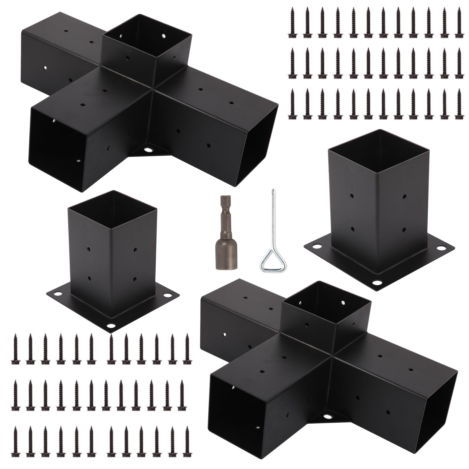 Pergola Brackets Kit 4''x4'' 4 Way Patio Bracket and Pergola Post Base ...