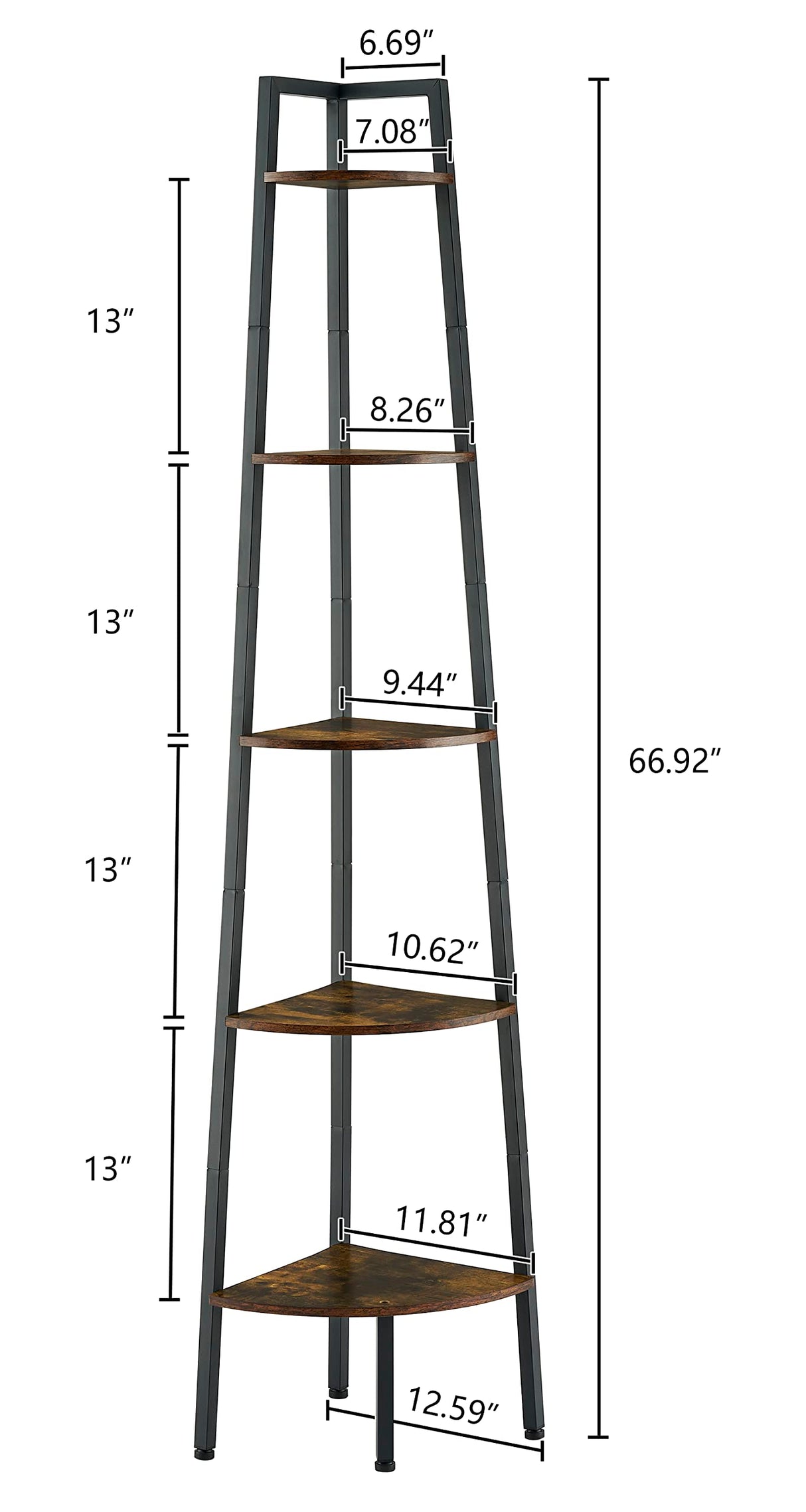 Hoctieon 5-Tier Rustic Brown Corner Shelf - Industrial Ladder Display Rack for Small Spaces Hoctieon