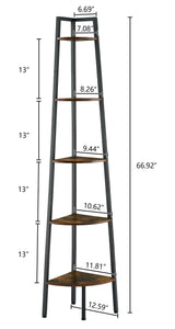 Hoctieon 5-Tier Rustic Brown Corner Shelf - Industrial Ladder Display Rack for Small Spaces Hoctieon