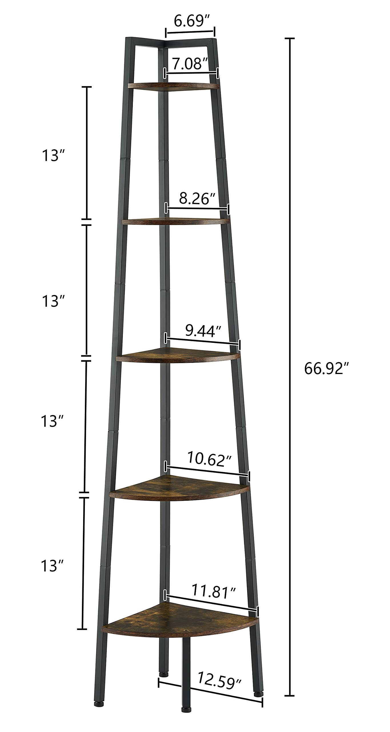 Hoctieon 5-Tier Rustic Brown Corner Shelf - Industrial Ladder Display Rack for Small Spaces - WoodArtSupply