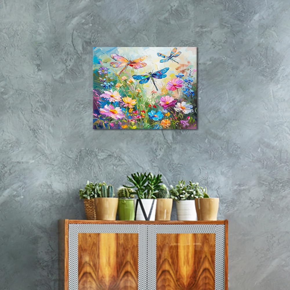 Dragonfly Paint by Numbers Kits Adults Pating Numbers Art DIY Wild Flower Weeds Paint by Numbers Artwork Beautiful Pattern on Canvas Paintwork 16x20 in Bedroom Painting Wall Art Decor Rebotipy