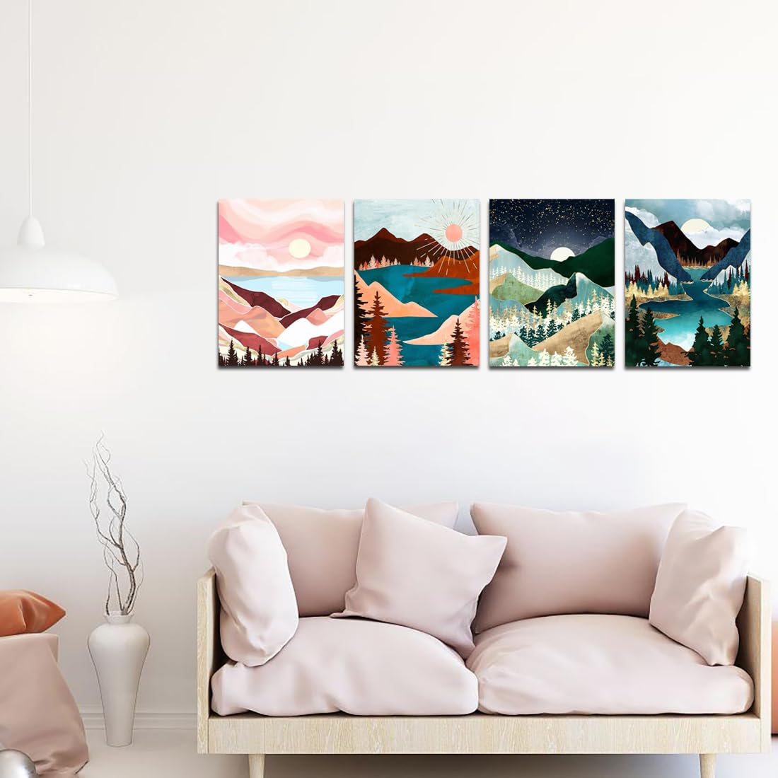 Muzagroo Art Diamond Painting Kits for Adults, DIY 5D Diamond Art Kits for Beginners, Abstract Landscape Arts and Crafts for Living Room, 4 PCS Kids Room Wall Art Muzagroo Art