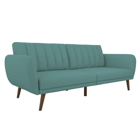 Novogratz Brittany 82 Inch Futon Sofa Bed, Upholstered Couch Sleeper with Tufted Back, Mid-Century Modern, Teal Novogratz