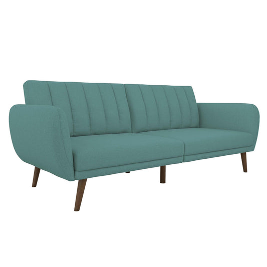 Novogratz Brittany 82 Inch Futon Sofa Bed, Upholstered Couch Sleeper with Tufted Back, Mid-Century Modern, Teal