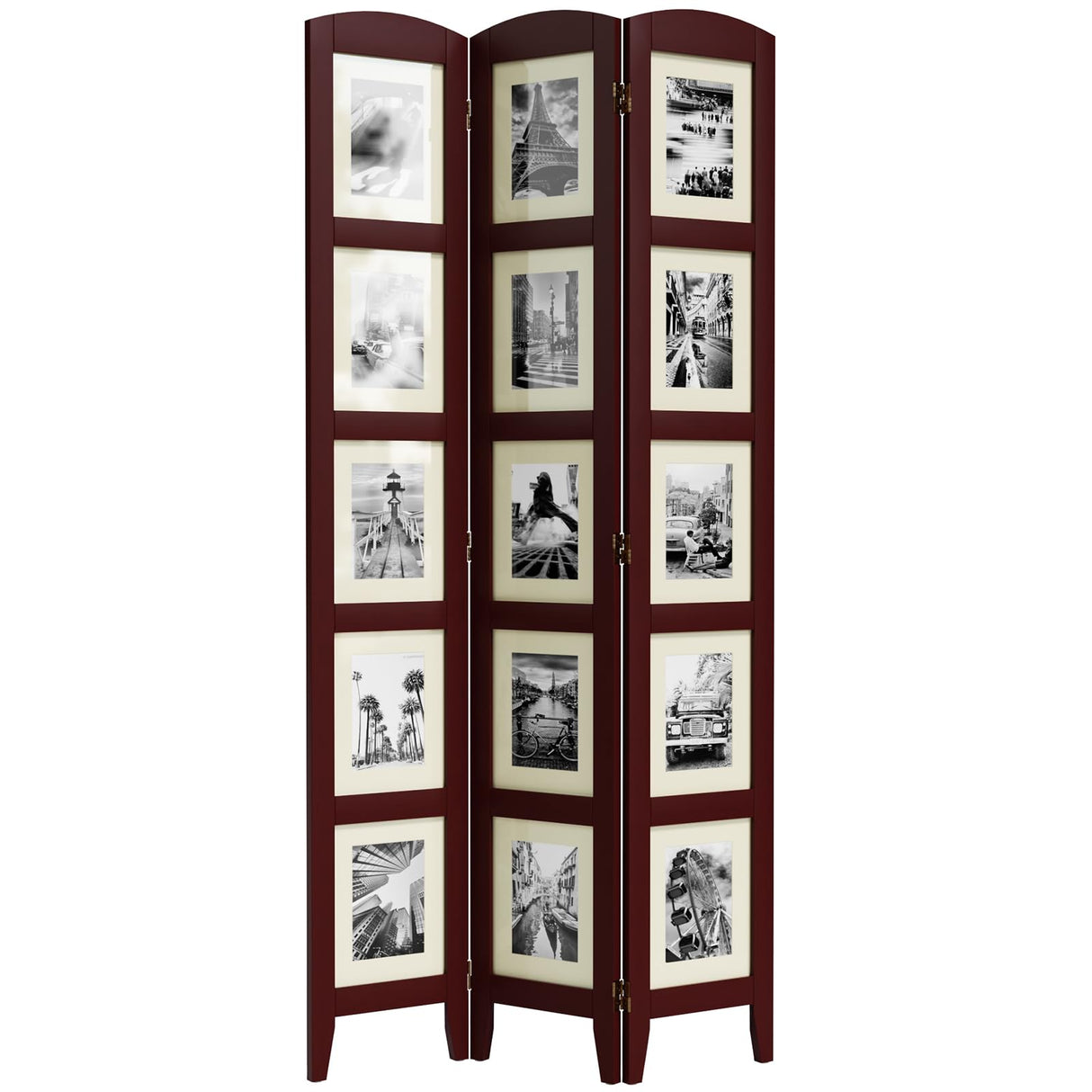 SZQINJI 3 Panel Photo Room Divider Screen, Solid Wood Divider for Room Separation for 8x10 Picture Frame Without Mat for 5x7 Photo with Mat, Walnut SZQINJI