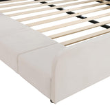 Merax Queens Size Velvet Bed Frames Upholstered Grounded Bed, Wooden Mother & Child Bed with Bedside Desk and Little Round Stool,Kids Adults Bedroom Floor Platform Bed,Beige Merax