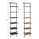 POBOMULI 6-Tier Ladder Shelf, 77 Inches Wall Mounted Ladder Bookshelf with Metal Frame, Wood Tall Open Storage Rack and Display Shelves for Home Office Bedroom Living Room, Black POBOMULI