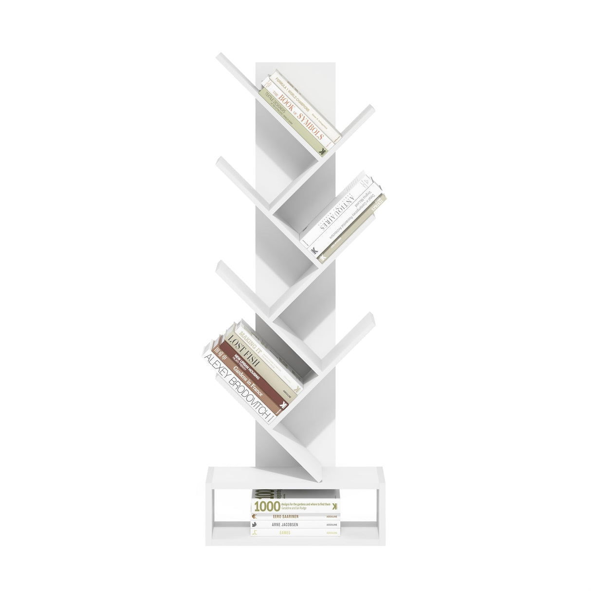 Furinno Tree Bookshelf 7-Tier Floor Standing Tree Bookcase with Bottom Shelf, White Furinno