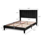 Allewie Queen Platform Bed Frame/Velvet Upholstered Bed Frame with Vertical Channel Tufted Headboard/Strong Wooden Slats/Mattress Foundation/Box Spring Optional/Easy Assembly/Black Allewie