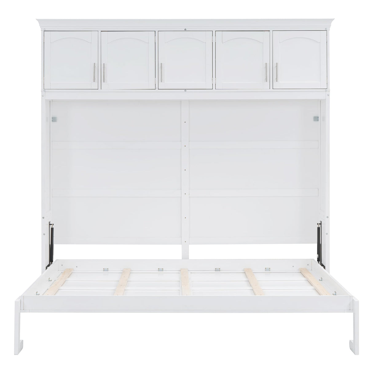 Merax Modern Farmhouse Solid Wood Murphy Bed Chest with Top Cabinets, Tall Wall Platform Bed Space Saving/Wood Slat Support Full,White Merax