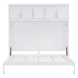 Merax Modern Farmhouse Solid Wood Murphy Bed Chest with Top Cabinets, Tall Wall Platform Bed Space Saving/Wood Slat Support Full,White Merax