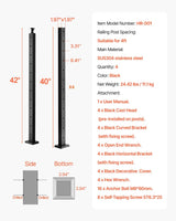 VEVOR 4 Pack Cable Railing Post, 42"x2"x2" Level Drilled Deck Railing Post, SUS304 Stainless Steel Black Cable Railing System Kit for Indoor Outdoor Deck Balcony, 4JZLGZXHS106URZU0001V0 VEVOR