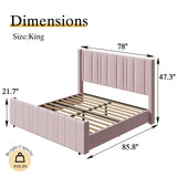 HOMBCK King Size Bed Frame, Soft Upholstered Bed Frame with Vertical Channel Tufted Headboard, Soft Bed Frame King, Tall Footboard, Noise Free, No Box Spring Needed, Easy Assembly, Pink HOMBCK