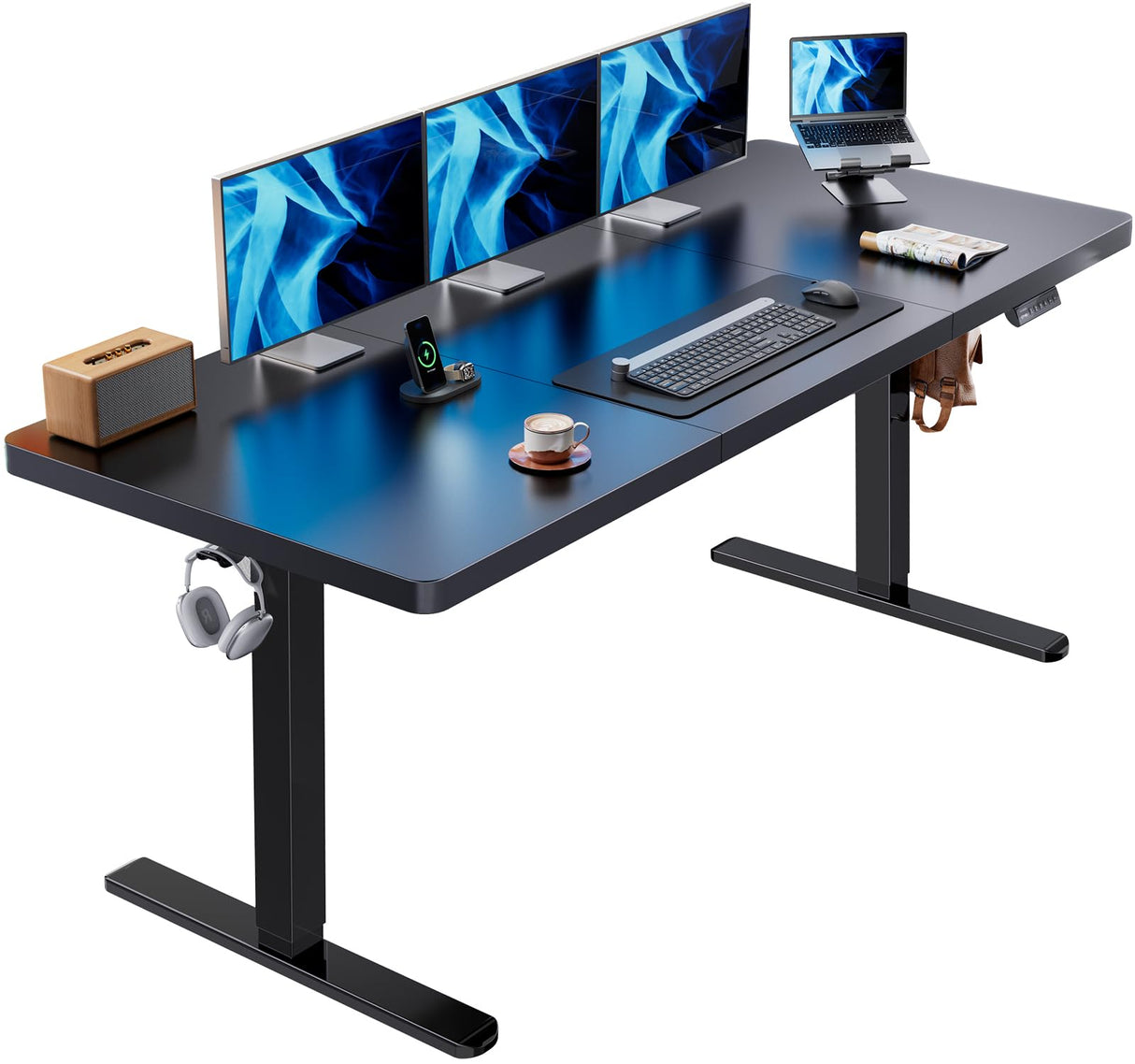 HUANUO 71 x 30 inch Electric Standing Desk, Powerful Brushless Motor Large Height Adjustable Table, 4 Memory Preset Sit Stand Up Desk, Home Office Computer Table with Thick T-Shaped Frame HUANUO