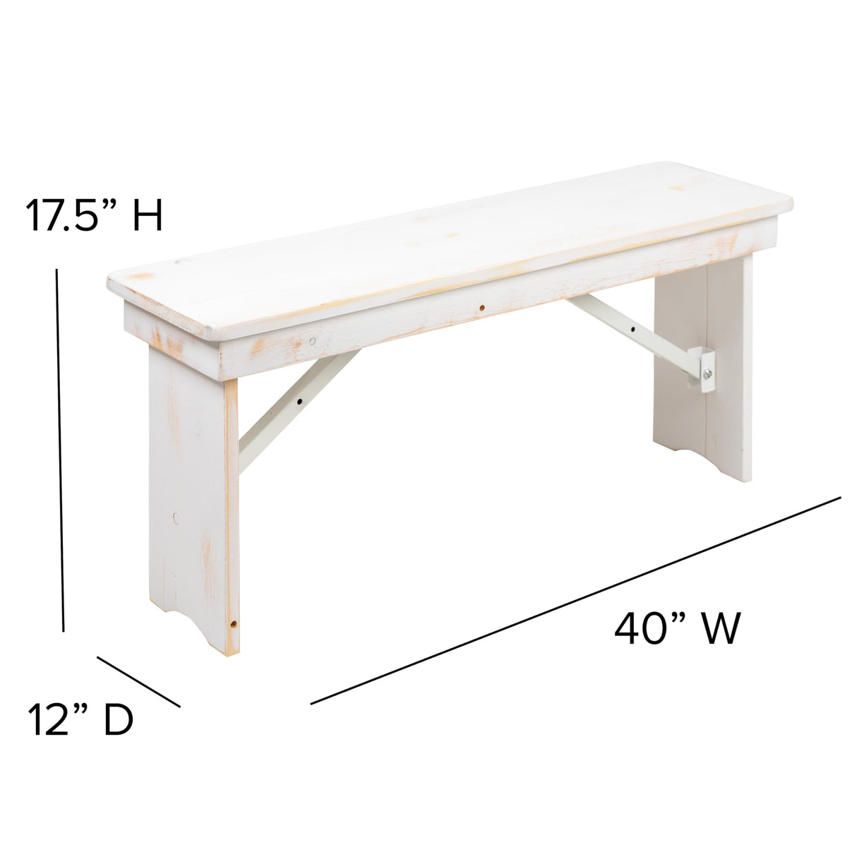Merrick Lane Tinsley 40" x 12" White Solid Pine Folding Farmhouse Style Bench Merrick Lane