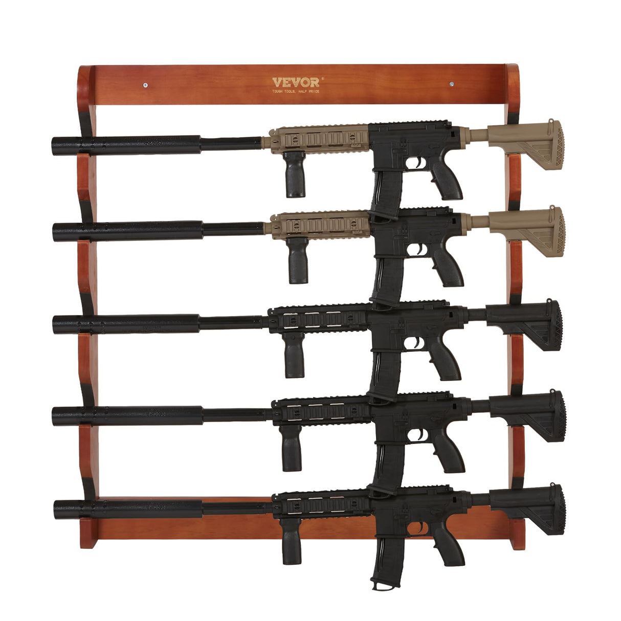 VEVOR Gun Rack, 5-Slot Wall Mounted Wooden Gun Rack, Heavy Duty Gun Display Rack Holds 5 Shotguns and Rifles, Wall Storage Display Rifle Rack with Soft Padding, 132 lbs Capacity VEVOR