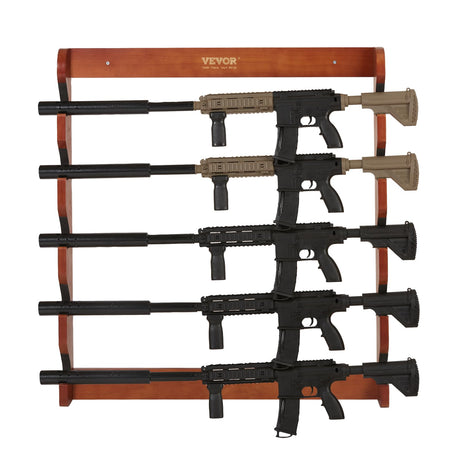 VEVOR Gun Rack, 5-Slot Wall Mounted Wooden Gun Rack, Heavy Duty Gun Display Rack Holds 5 Shotguns and Rifles, Wall Storage Display Rifle Rack with Soft Padding, 132 lbs Capacity VEVOR