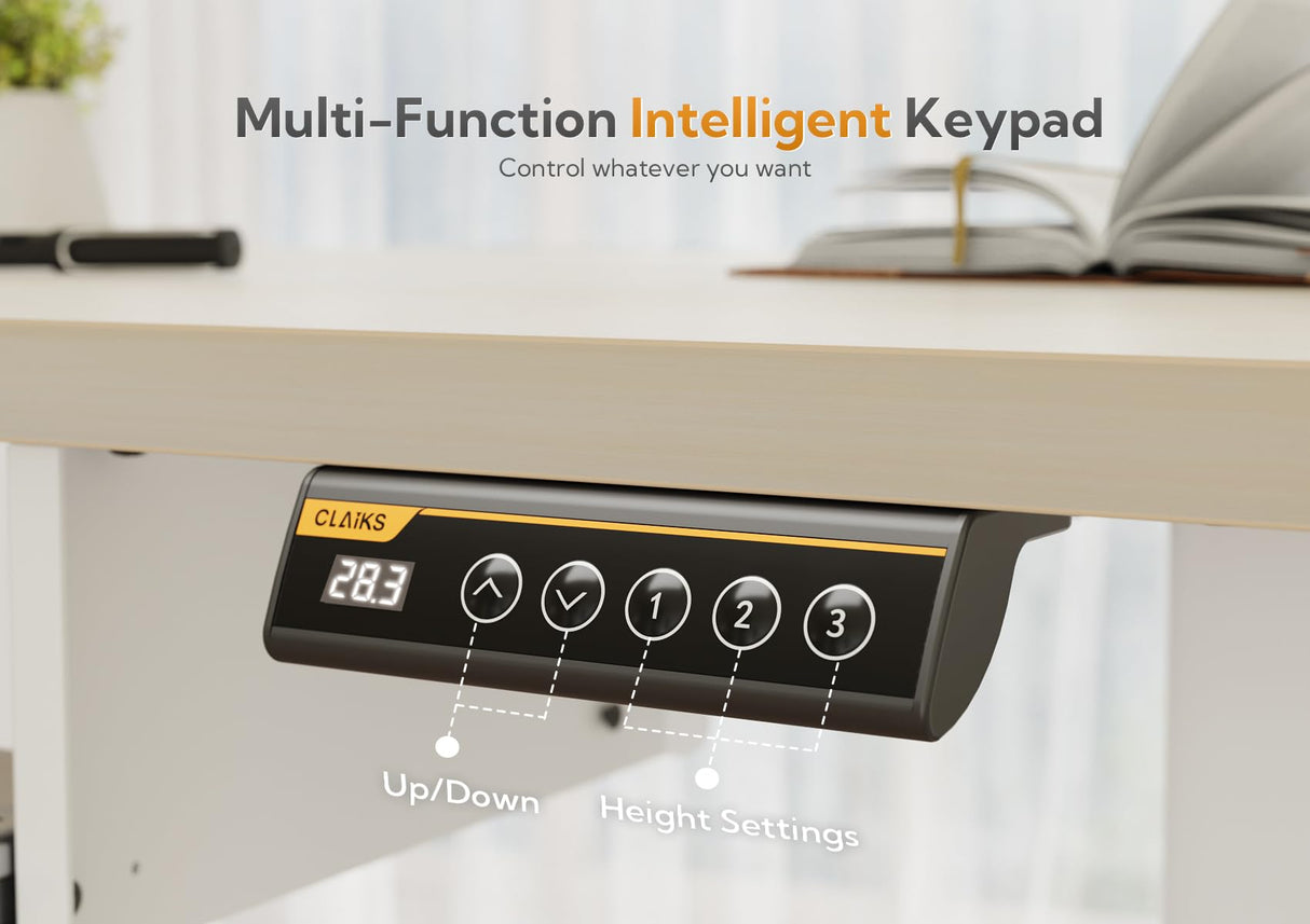 Claiks Standing Desk with Keyboard Tray, Electric Standing Desk Adjustable Height, 48x24 Inches Sit Stand up Desk with Splice Board, Raising Desk for Home Office, Natural Claiks