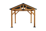 YOPTO 12x8.5 FT Wood Carport Pavilion Gazebo,Canopy Tent wiht Hard Top Steel Metal Slope Roof and Feet,All Weather Protected,Waterproof Garden Pergola for ackyard,Swimming Pool,Light Brown YOPTO