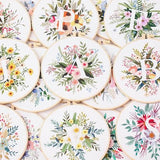 artcici Embroidery Kits Plant Flower Leaf English Letter Patterns for Beginners Adults, Full Range Embroidery Starter Kits Cross Stitch Needlework Supplies (Letter D)