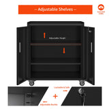 Washsemba Metal Garage Storage Cabinet with Wheels ，Lockable Rolling Tool Chest with Wheels, Tool Cabinet on Wheels, Utility Cabinet for Home, Office, Garage and Workshop (Black) Washsemba